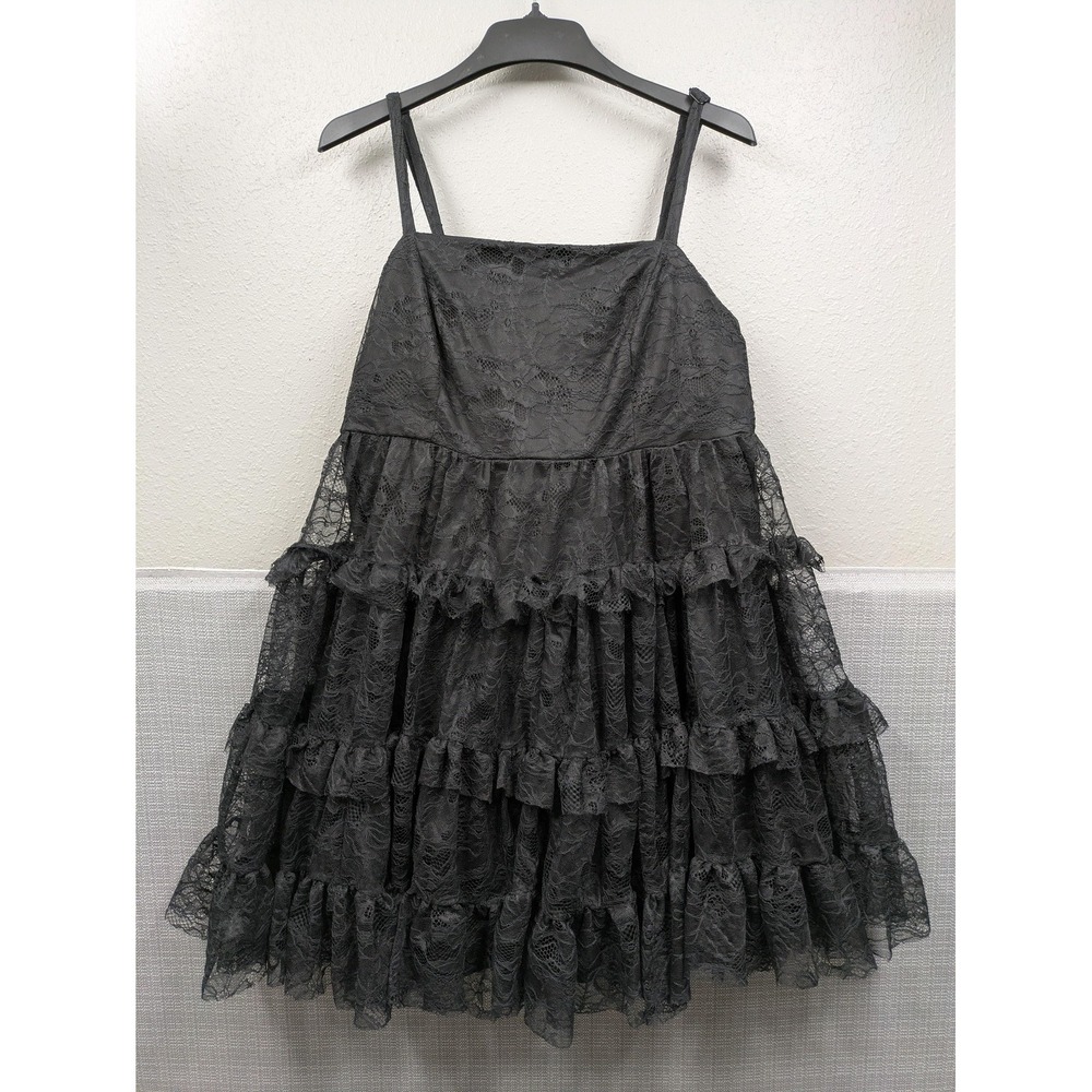Torrid Dress Womens 0 Black Lace Fit & Flare Ruffle Tiered Smocked Party Mini